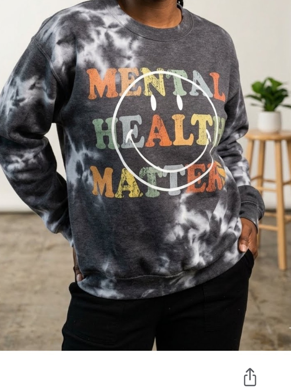 Women's Gray Tie-Dye 'Mental Health Matter' Graphic Crewneck Sweatshirt